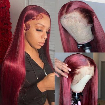 Wiggogo Red Lace Front Human Hair Wigs 99J Burgundy 13X4 13X6 Hd Lace Frontal Wig Straight Lace Front Wigs Colored Hd Lace Wigs
