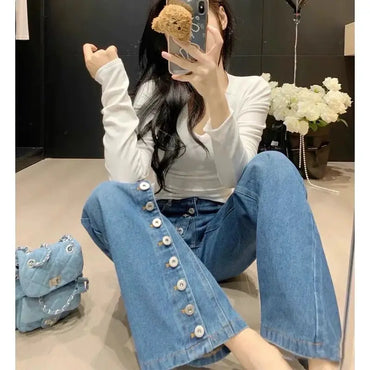 Design Inspired Wide Leg Jeans for Women in Spring 2025 New Vertical Straight Leg Pants