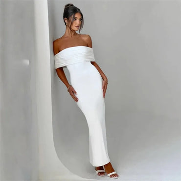 Women's Slim Sexy Strapless Long Dress Temperament Solid Color Hip Sleeveless Off-shoulder Backless Package Club Party Dresses