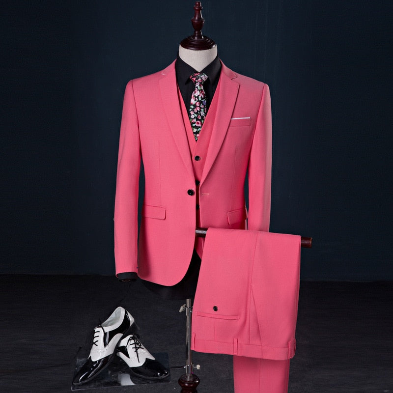 Luxury 3 Piece Men's Wedding Suit Fashion Men's Slim Solid Color Business Office Suit Sets Large Size Men Blazer+ Pants + Vest