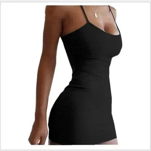 Sexy Spaghetti Strap Mini Dress 2024 Summer Women Bodycon Club Party Dresses Female Camisole Solid Black White Sheath Sundress