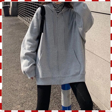 Women Casual Zip Up Oversized Hoodie Sweatshirt Female Streetwear Hooded Pocket Zipper Harajuku Sweat Shirt Y2k Top Clothes