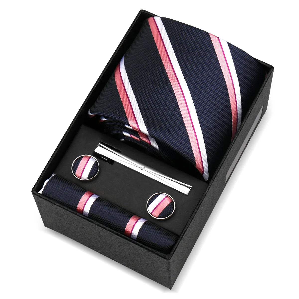 Luxury 8cm Tie For Men Handkerchief Cufflink Tie Clip Set Man Wedding Gravata Suit Accessories Brand Business Necktie Box Gift