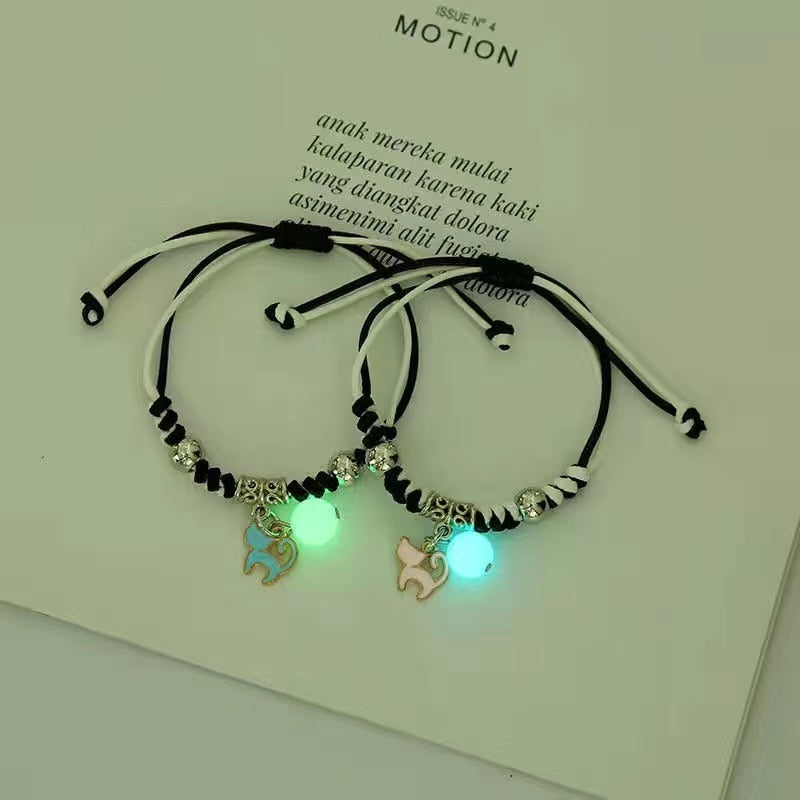 2023 Luminous Cat Star Moon Bracelet Couple Charm Handmade Adjustable Rope