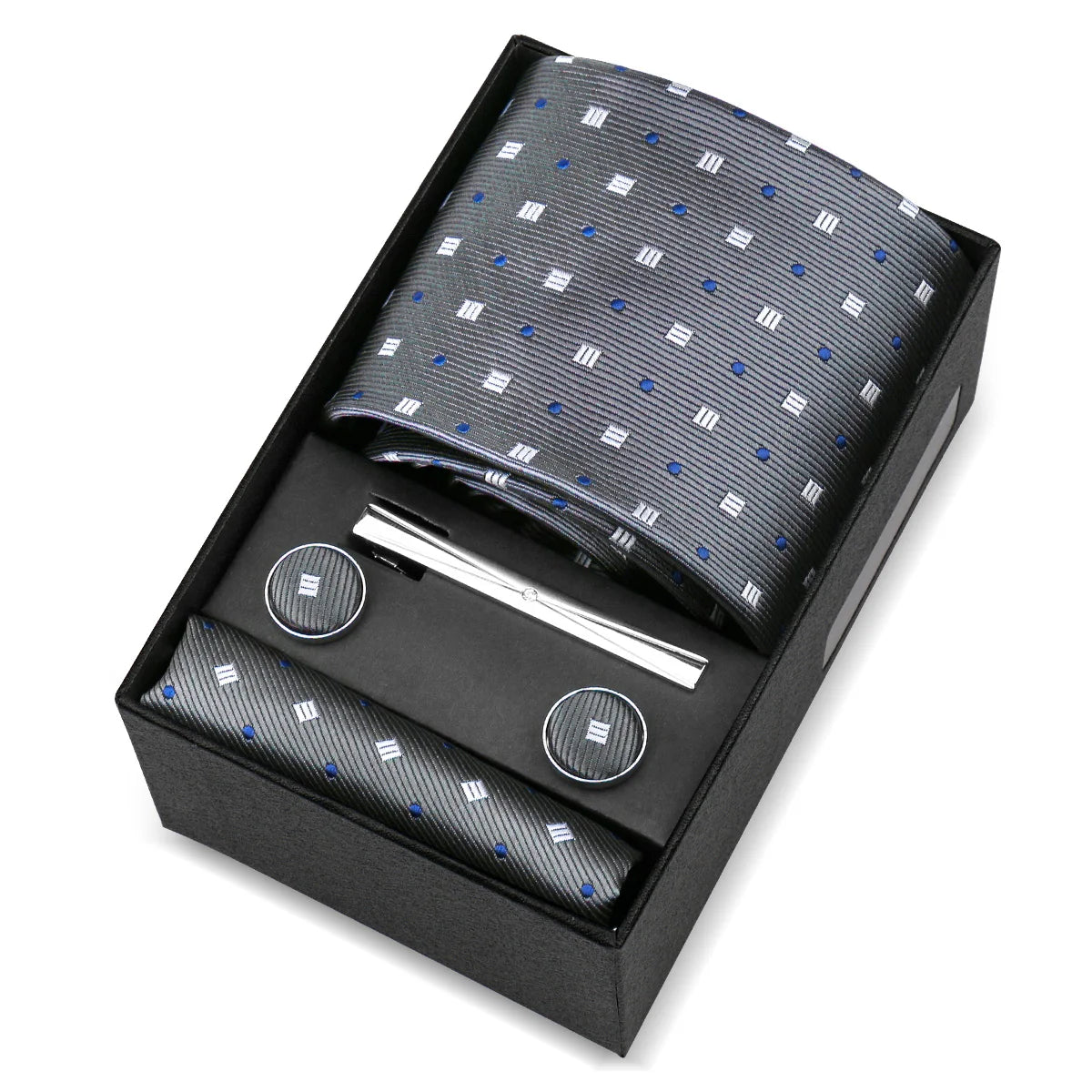 Luxury 8cm Tie For Men Handkerchief Cufflink Tie Clip Set Man Wedding Gravata Suit Accessories Brand Business Necktie Box Gift