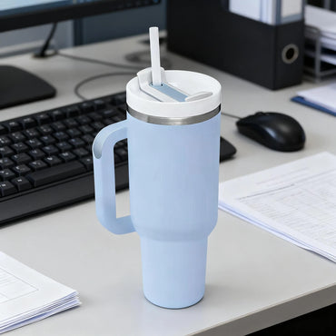 40oz 304 Stainless Steel Insulated Water Bottle,Thermal Coffee Car Cup, Cold Hot Mugs Flask With Handle Straw,For Sport