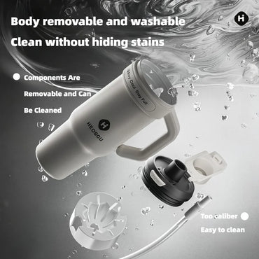 1pc Stainless Steel Ice Tumbler 1200ml Insulated Cup With Handle & Straw Keeps Cold For 24 Hrs Car Insulation Cup Coffee Water