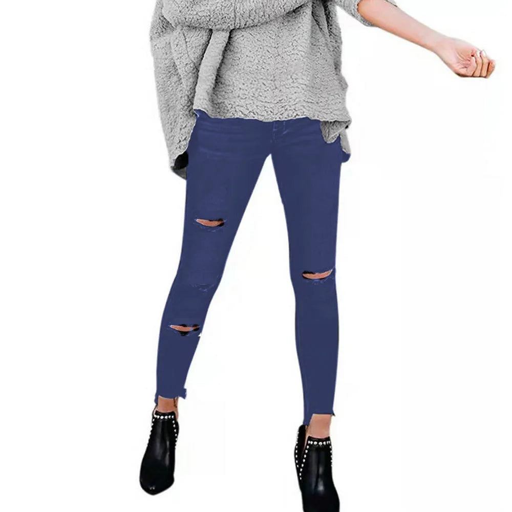 Womens Ripped Jeans stretch XXS 3XL  Super Elastic Romper Skinny Fit  Korea Japanese  Leggings Jeans Distressed ouc2603