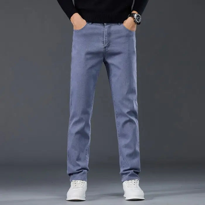 Male Brand Jeans Clothing Light Luxury Stretch Looes Fit Pants Comfortable Soft Business Fashion Straight Casual Denim Trousers