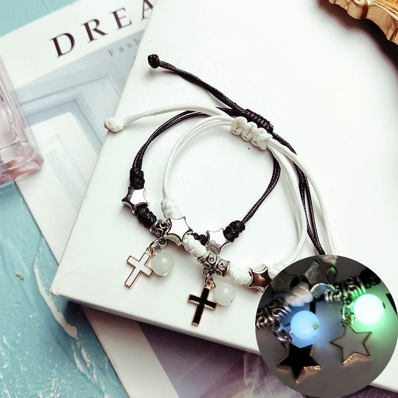 2023 Luminous Cat Star Moon Bracelet Couple Charm Handmade Adjustable Rope