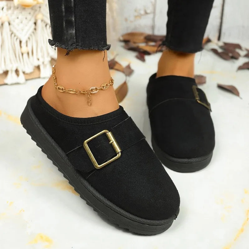 Snow Boots Women 2025 Winter New Cashmere Warm Thick Bottom No Heel Wool Half Slippers Casual Indoor Women's Cotton Shoes