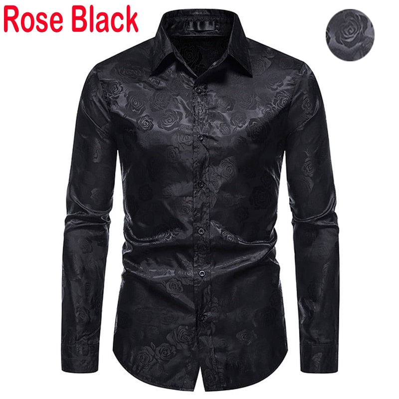 Men's Floral Black Dress Shirts 2022 Stylish New Long Sleeve Steampunk Shirt Men Party Club Bar Social Shirt Male Chemise Homme