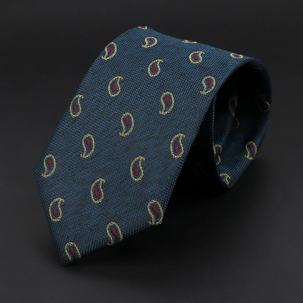 New Style Fashion Jacquard Paisley Striped Necktie For Men 7cm Dark Blue Black Formal Business Party Skinny Slim Cravat Tie Gift