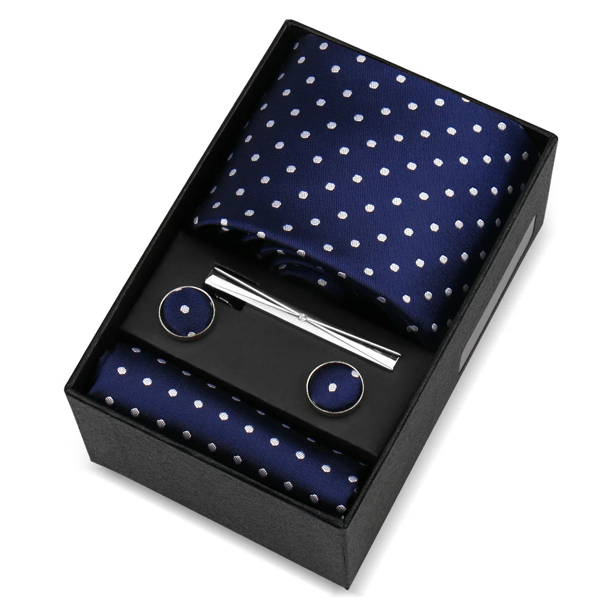 Luxury 8cm Tie For Men Handkerchief Cufflink Tie Clip Set Man Wedding Gravata Suit Accessories Brand Business Necktie Box Gift