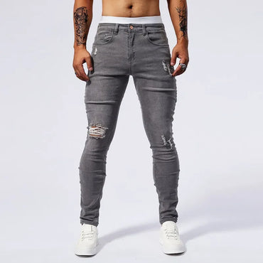 Ripped Men's Jeans Slim Stretch Holes Fashion Biker Denim Pants Skinny Personality Hip Hop Streetwear Male Fashion Trousers