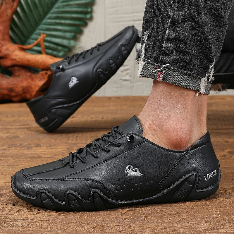 Spring Men Low Cut Leather Sneaker Soft Soled Loafers Anti Slip Flat Bottom Casual Shoes Large Size Zapatillas Para Hombre 2025