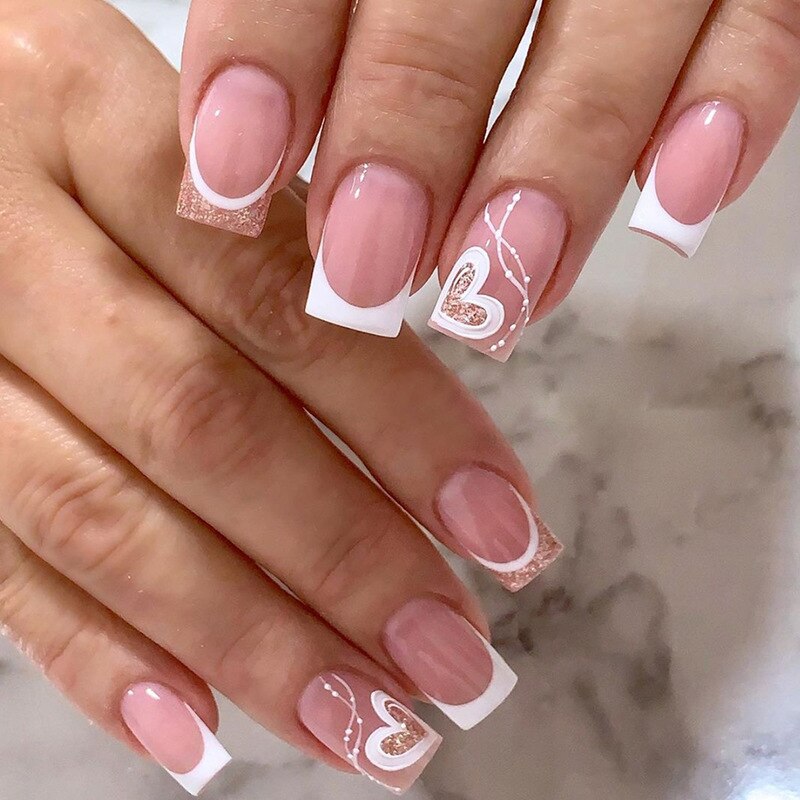 24pcs Strawberry Girl Long Ballet False Nails Art Removable Acrylic Press On Nail Tips