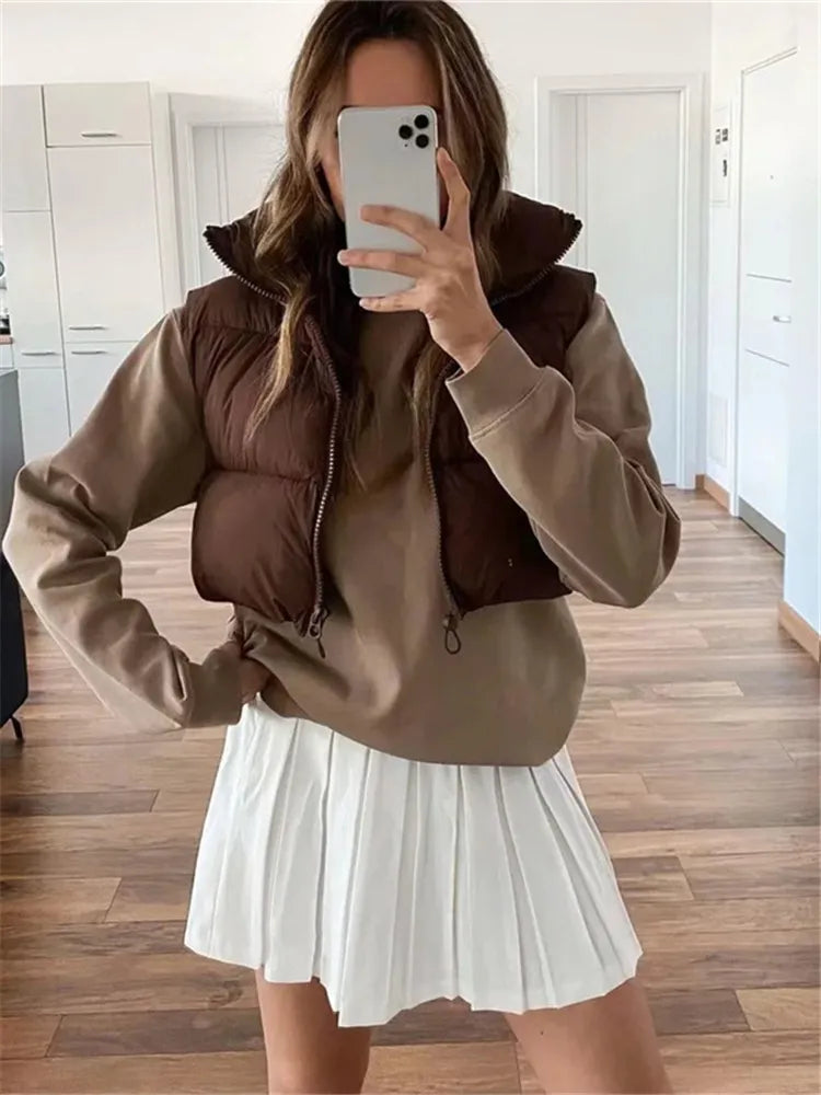 2022 Casual Woman Black Loose Short Vest Female Fashion Oversized Solid Color Tank Ladies Basic Warm Sleeveless Jacket