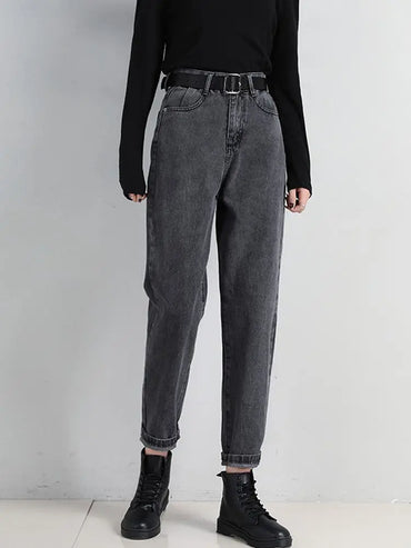 High Waist Jeans Women Classic Vintage Blue Gray Mom Jeans Straight Denim Trousers Womens Casual BF Harem Pants Jeans Femme