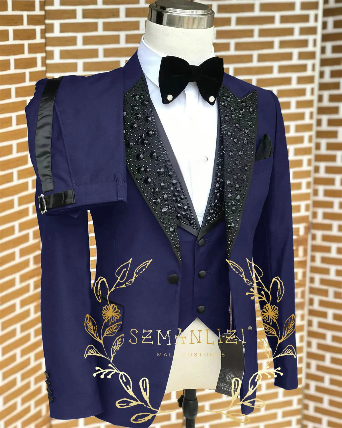 Black Men Suits Luxury Stone Crystal Tuxedos Bespoke Groom Wear 3 Pieces Business Male Prom Blazers Slim Fit Custome Homme
