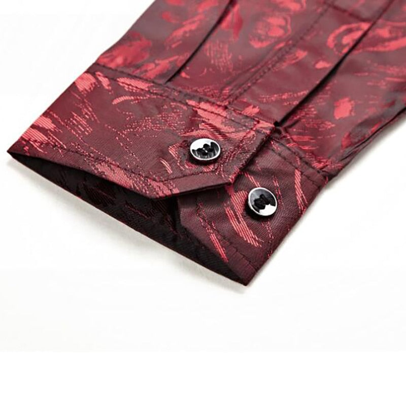 Floral Print Satin Silk Men Dress Shirts Comfortable Smooth Mens Shirt Business Work Casual Men Long Sleeve Slim Fit Men Chemise
