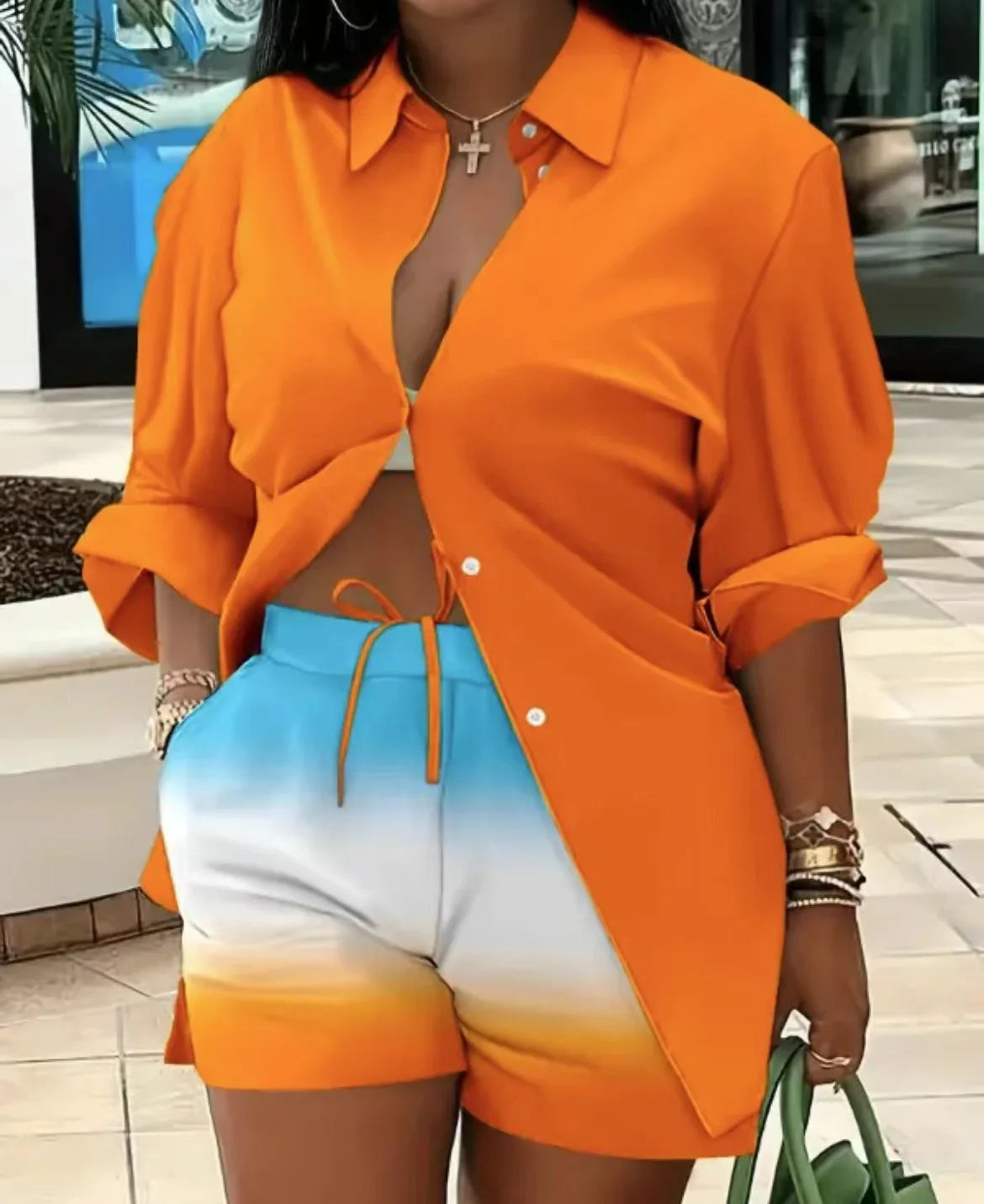 2025 Spring Autumn Casual Woman Sets Fashion Shirt Printed Button Shirt&Shorts Streetwear Shorts Pant Outfit Suit Two Piece Set