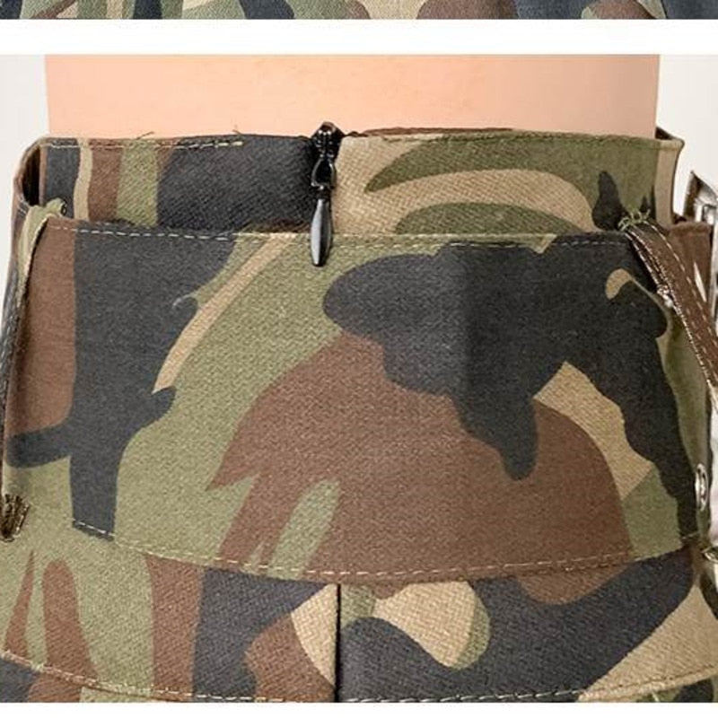 Summer Camouflage Pleated Skirt Women High Waist Short A-line Denim Skirts Girl Vintage Harajuku Korean Fashion Dress Clothes