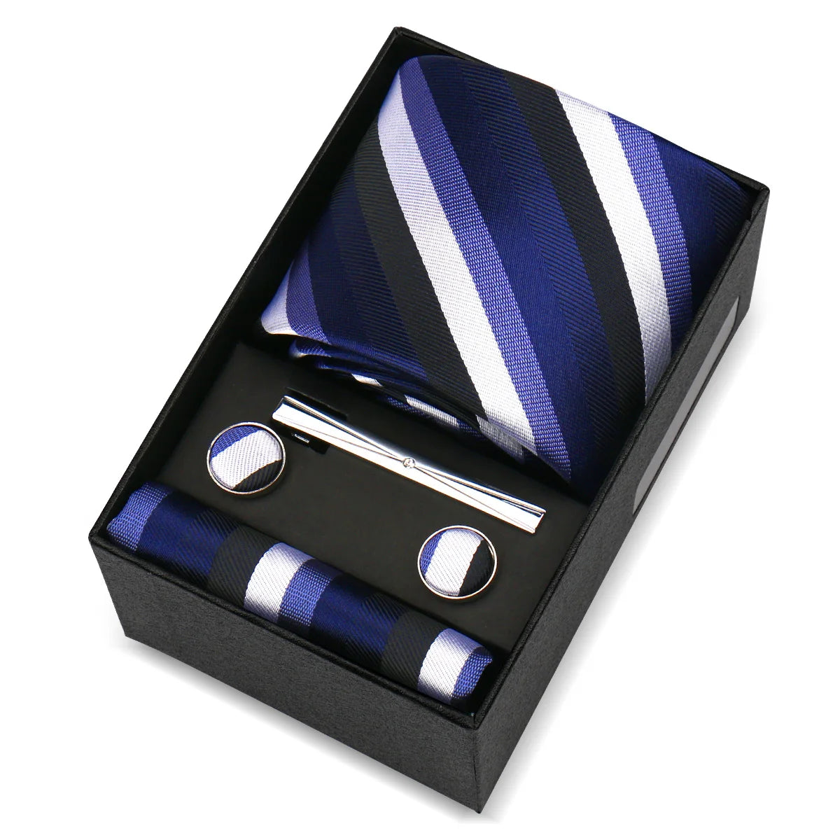 Luxury 8cm Tie For Men Handkerchief Cufflink Tie Clip Set Man Wedding Gravata Suit Accessories Brand Business Necktie Box Gift