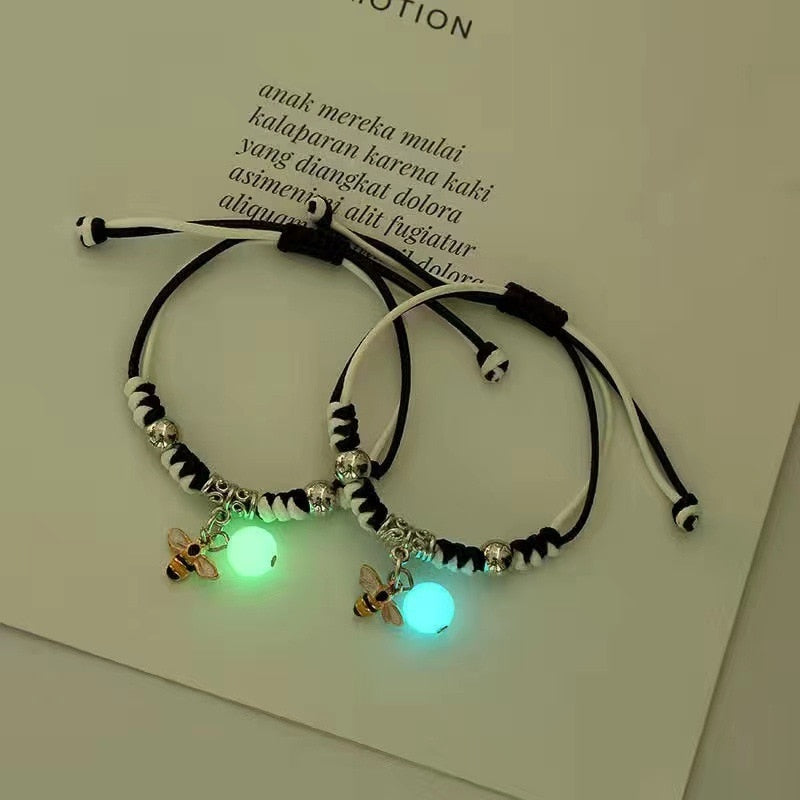 2023 Luminous Cat Star Moon Bracelet Couple Charm Handmade Adjustable Rope