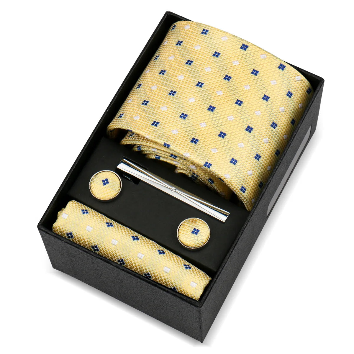 Luxury 8cm Tie For Men Handkerchief Cufflink Tie Clip Set Man Wedding Gravata Suit Accessories Brand Business Necktie Box Gift