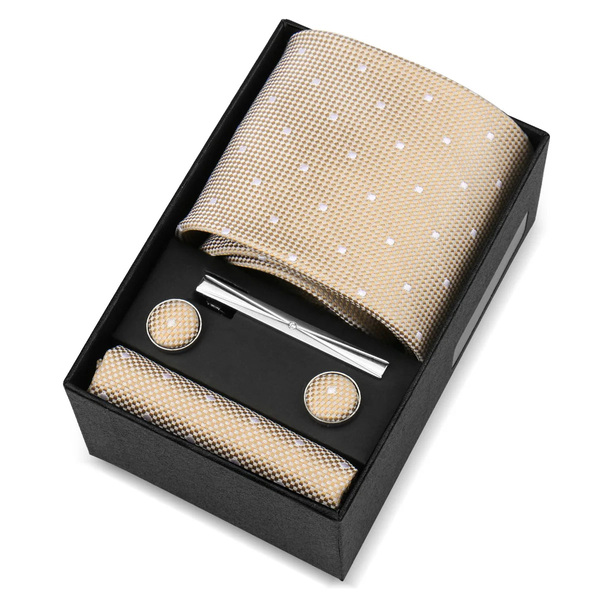 Luxury 8cm Tie For Men Handkerchief Cufflink Tie Clip Set Man Wedding Gravata Suit Accessories Brand Business Necktie Box Gift