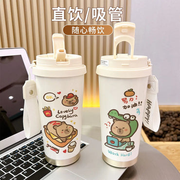 Cartoon Capybara Insulated Stainless Steel Mug High Quality Coffee Cup kapibara Portable Water Cup Vehicle-mounted Bottle