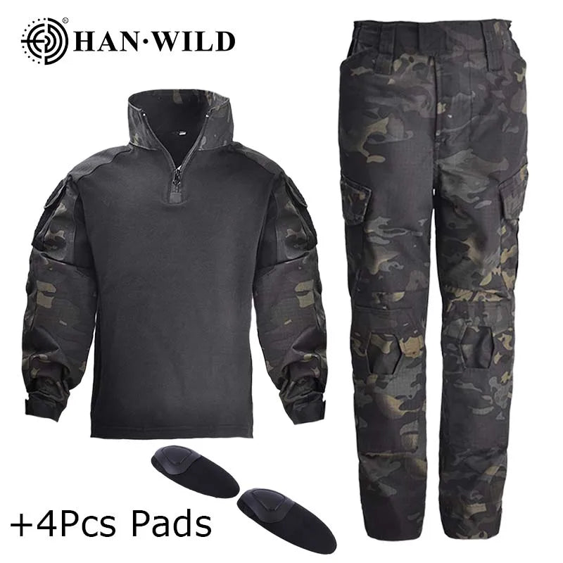Children Tactical Suits Camouflage Suit Special Forces Combat Uniform Kids Outdoor Sport Training Sets with Knee Pads Camping