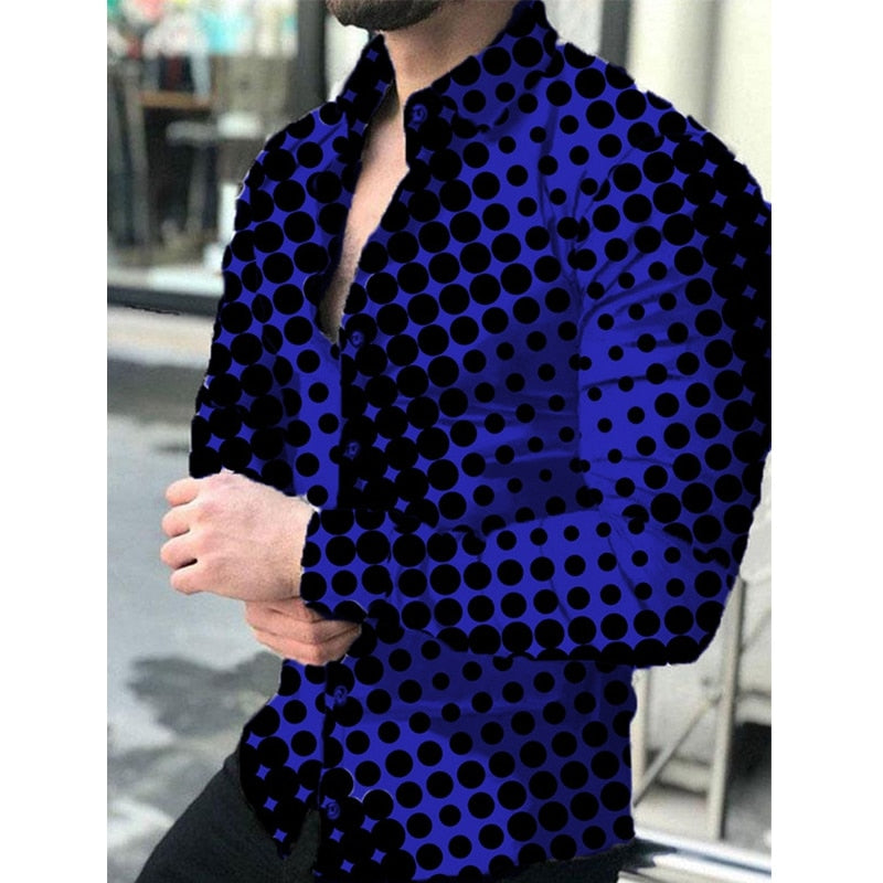 Fashion Luxury Shirts For Men Oversized Casual Shirt Polka Dot Print Long Sleeve Tops Men's Clothing Club Party Cardigan Blouses
