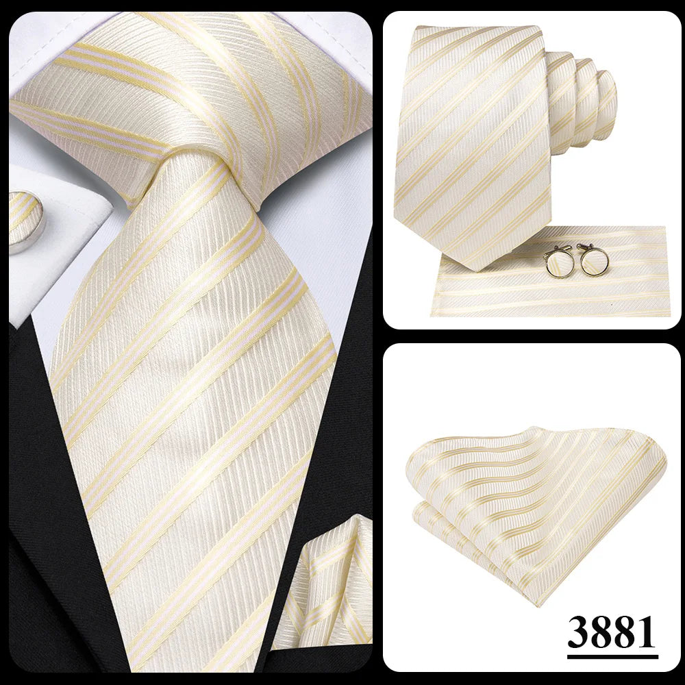 Hi-Tie Champagne Floral Paisley Silk Elegant Tie For Men Groom Wedding Men Necktie Pocket Square Cufflink Accessory Wholesale