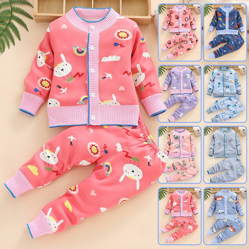 Baby Clothes Sets Boys Girls Cotton Outfit Knit Clothing Suit Kids Girls Knitted Jacket+Pants 2Pcs