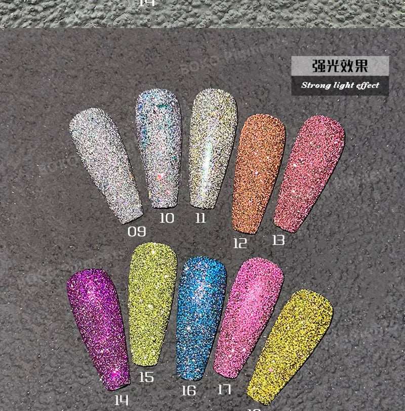 1 Box Laser Reflective Glitter Flash Diamond Nail Powder Sequins Sparkly Gel Polish Chrome Reflective Pigment Holographic Dust