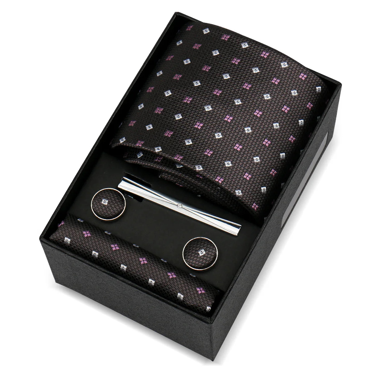 Luxury 8cm Tie For Men Handkerchief Cufflink Tie Clip Set Man Wedding Gravata Suit Accessories Brand Business Necktie Box Gift