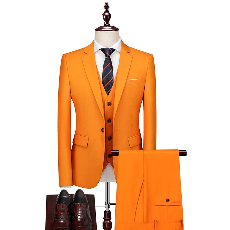 Luxury 3 Piece Men's Wedding Suit Fashion Men's Slim Solid Color Business Office Suit Sets Large Size Men Blazer+ Pants + Vest