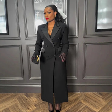 Plus Size Spring Autumn New Solid Color Matching V-Neck Long Sleeves Fashion Commuting Slim Fit Elegant Style Long Maxi Dress