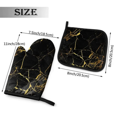 Black Gold Marble Oven Mitts and Pot Holders Heat Resistant Oven Gloves Safe Cooking Baking Grilling