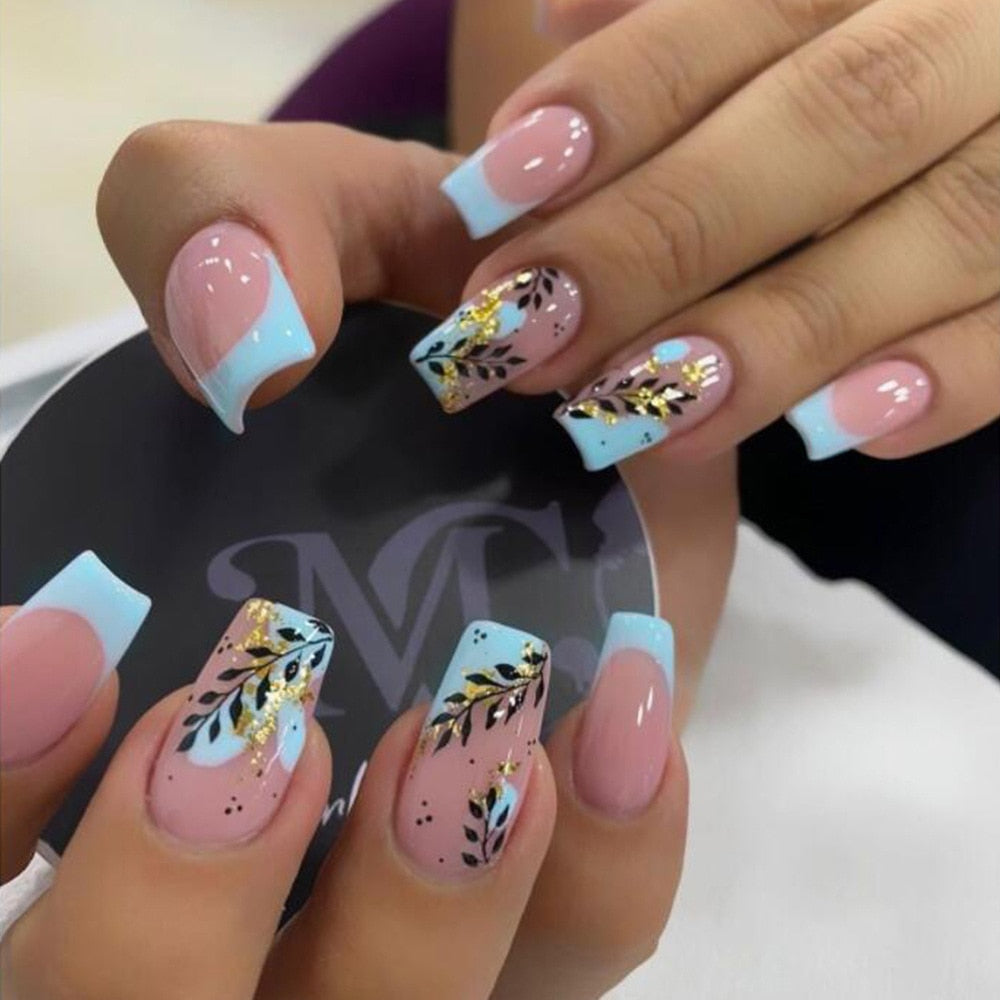 24pcs Strawberry Girl Long Ballet False Nails Art Removable Acrylic Press On Nail Tips