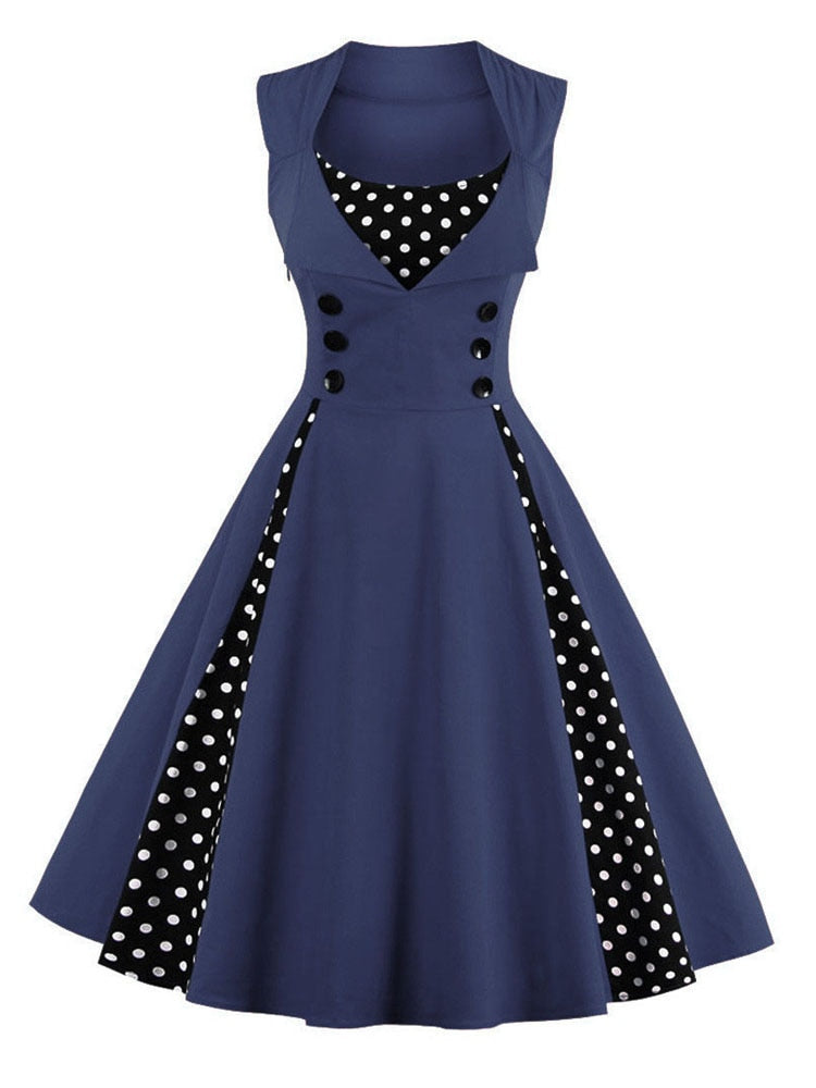 S-4XL Women Robe Retro Vintage Dress 50s 60s Rockabilly Dot Swing Pin Up Summer Party Dresses Elegant Tunic Vestidos Casual