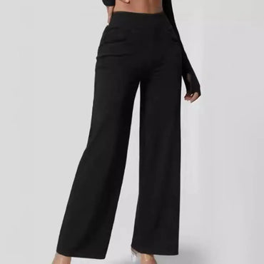 Women Jeans Elastic High Waist Slim Fit Slightly Flared Pull-On Wide Leg Long Denim Pants With Pockets Solid Color Female Jeans