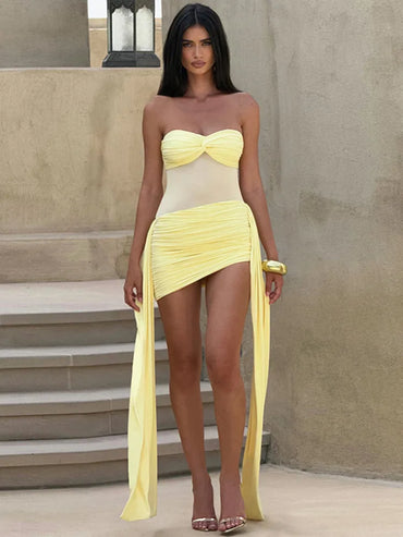 Mozision Off-shoulder Strapless Sexy Mini Dress For Women Fashion Sleeveless Backless Ruched Draped Club Party Dresses Female