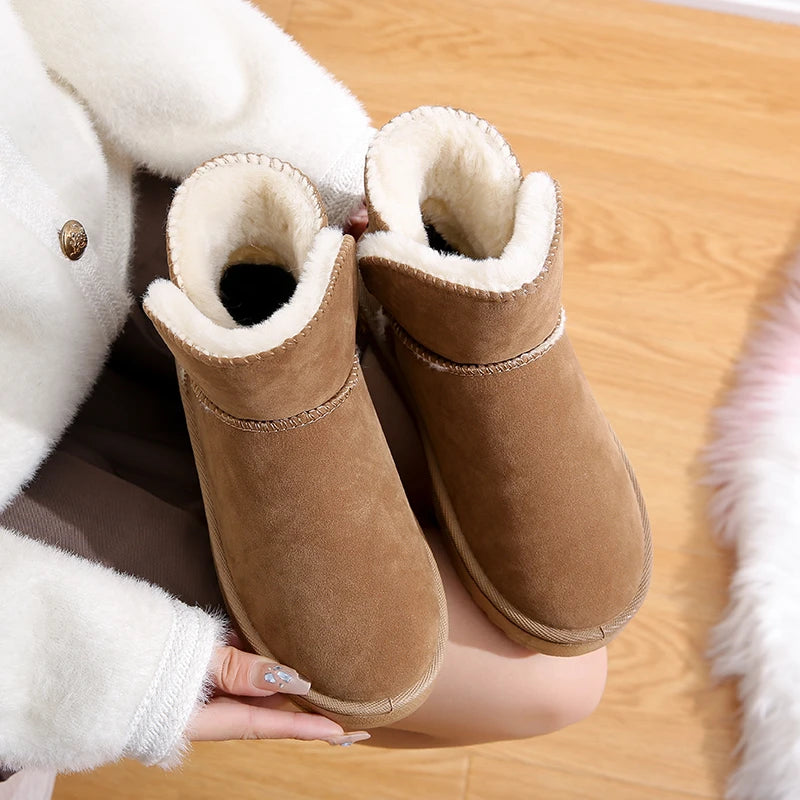 Women's Winter Plus Cashmere Warm Solid Color All Fashion Warm Non-slip Winter Boots Cotton Padded Shoes Platform Ankle Boots