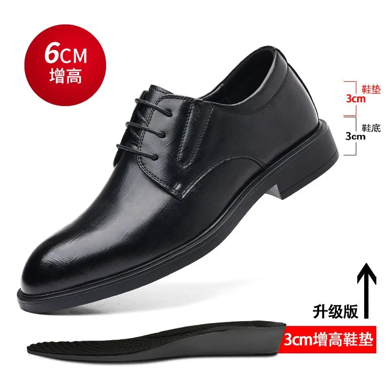 3 6 8cm Heel Men's Dress Shoes New Designer Cow Leather Increase Casual Spring Autumn Black Platform Wedding Shoes Male