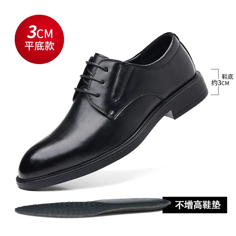 3 6 8cm Heel Men's Dress Shoes New Designer Cow Leather Increase Casual Spring Autumn Black Platform Wedding Shoes Male