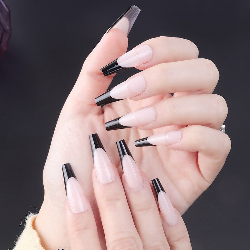 24pcs Strawberry Girl Long Ballet False Nails Art Removable Acrylic Press On Nail Tips