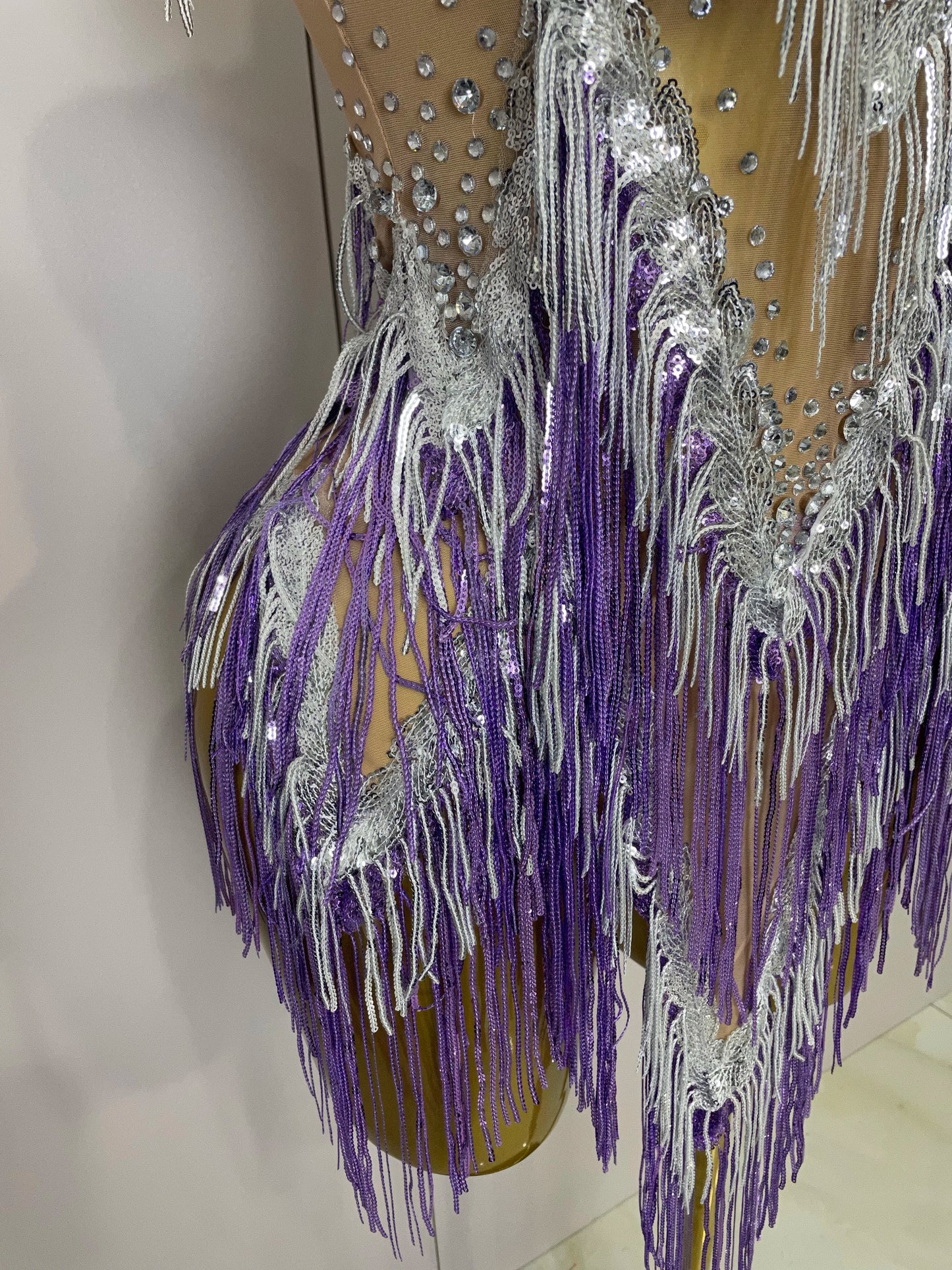 Stock 2025 Women Sexy Stretch Mesh Sparkly Rhinestone Tassels Mini Dress Nightclub Singer Dance Stage Costume Evening Gowns